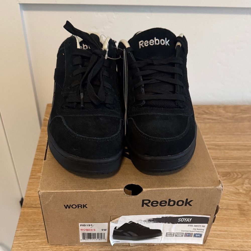 Reebok SOYAY Women’s Black Suede Sneakers Oxford Work Steel Safety Toe Casual 9W - Picture 2 of 14